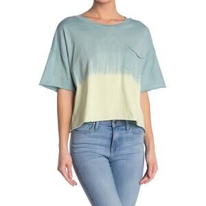 Abound Tops Tie Dye Cropped Pocket T-Shirt Green Blue Ombre Cotton Women's New S